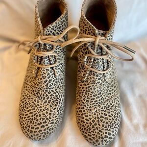 Toms Leopard Print Ankle Booties with Wedge Heels